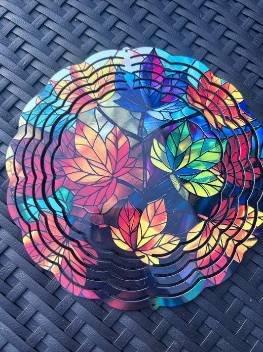 Stained Glass Leaves Wind Spinner