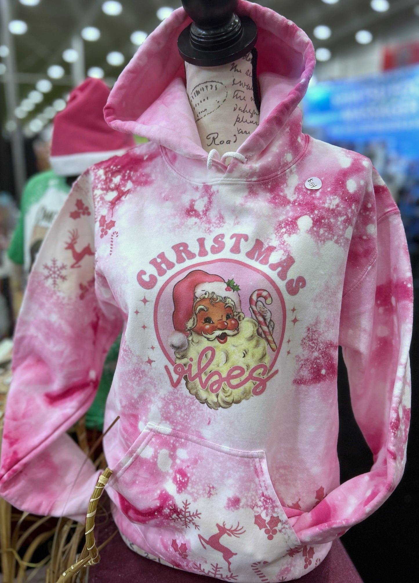 Christmas Vibes Vintage Santa Pink Christmas Hand Dyed HME Hoodie READY TO SHIP