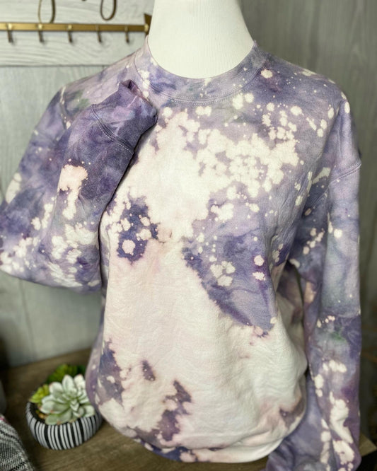 Artisan Hand Dyed Crewneck Sweatshirt Purple, Green & White