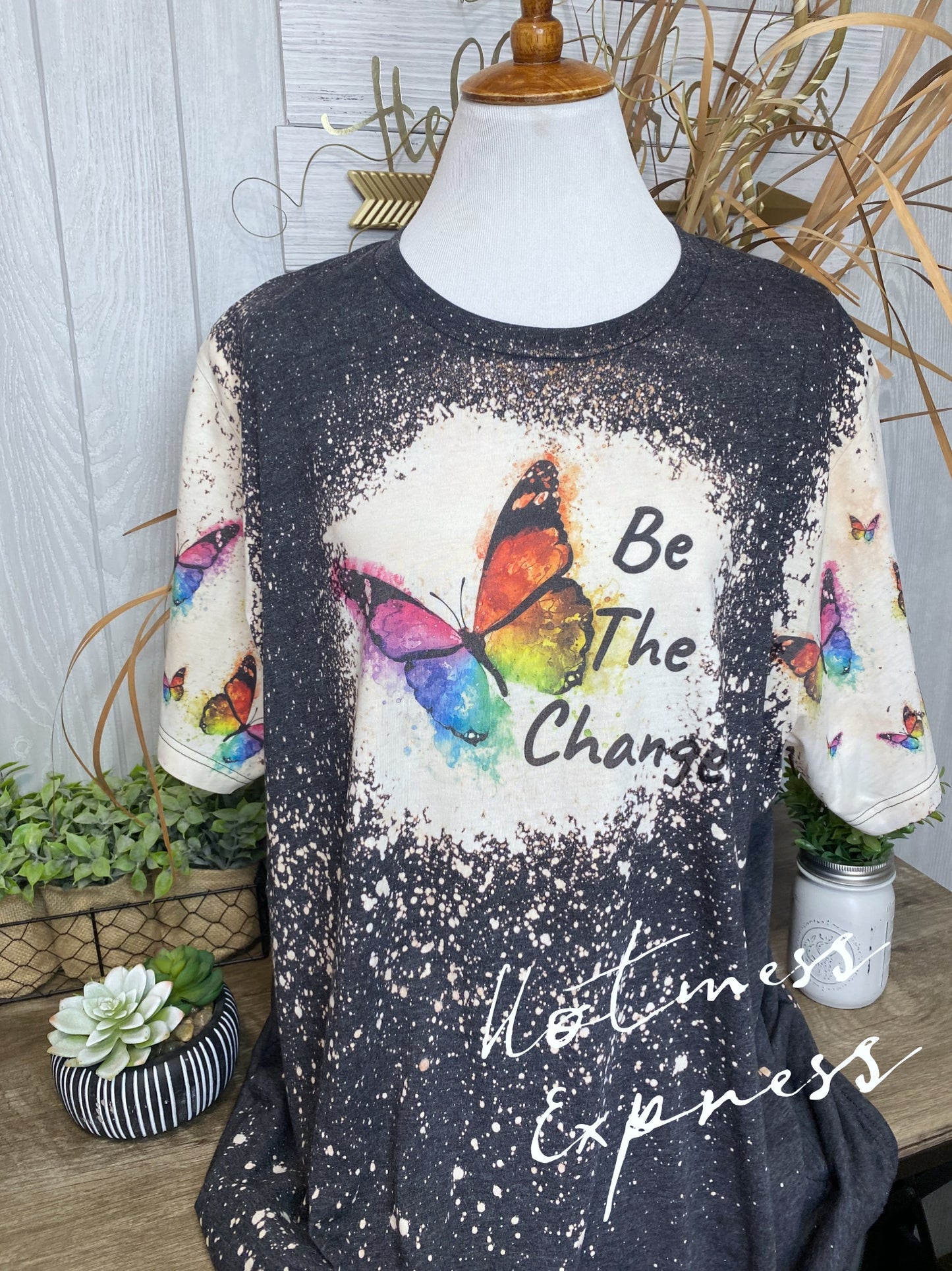 Be the Change Butterfly Bleached Graphic Tee