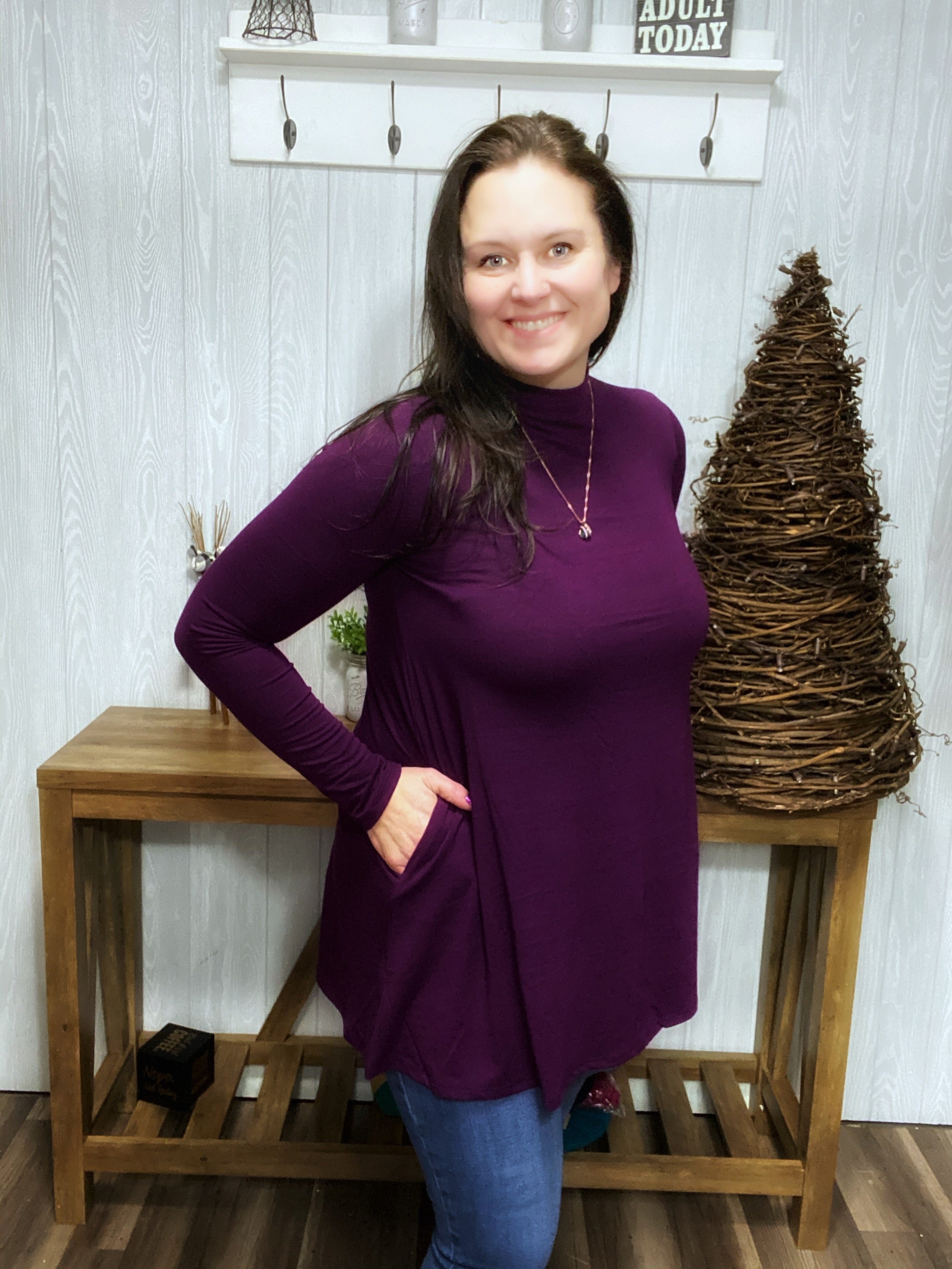 Mock turtleneck tunic store top