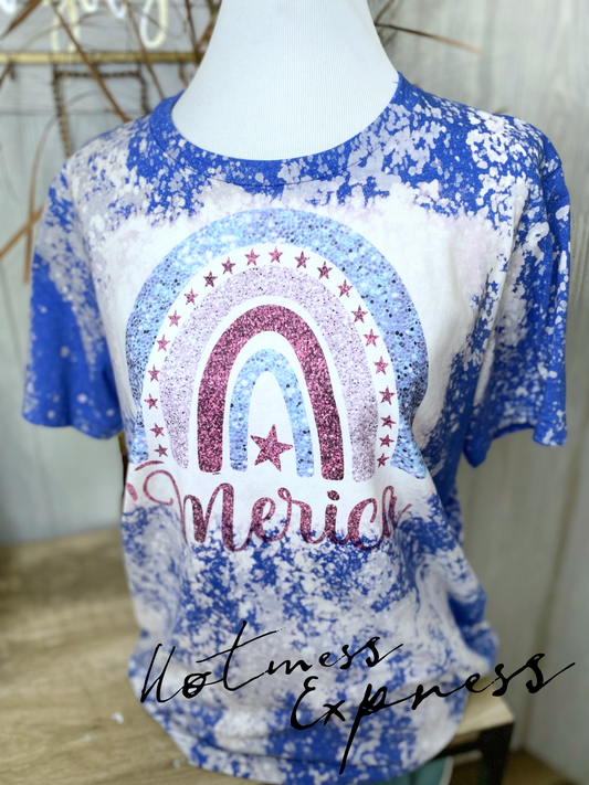 Merica Rainbow Graphic Tee Bleached